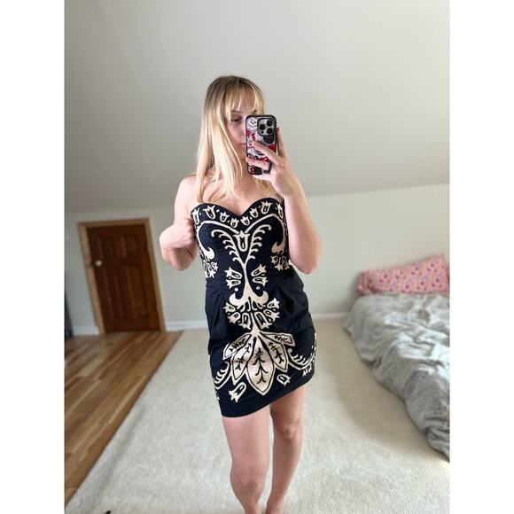 French Connection: UK Delicious Demask Dress Black Beaded Strapless Mini Dress - Picture 3 of 15